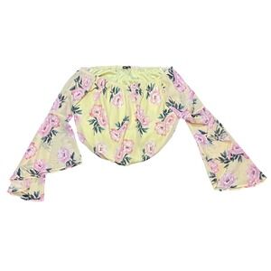 Charlotte Russe Floral Sheer Bell Sleeve Off Shoulder Crop Top 1X‎